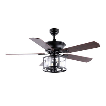 Braxton 52" Farmhouse Industrial Iron Drum Shade LED Ceiling Fan With Remote - JONATHAN Y